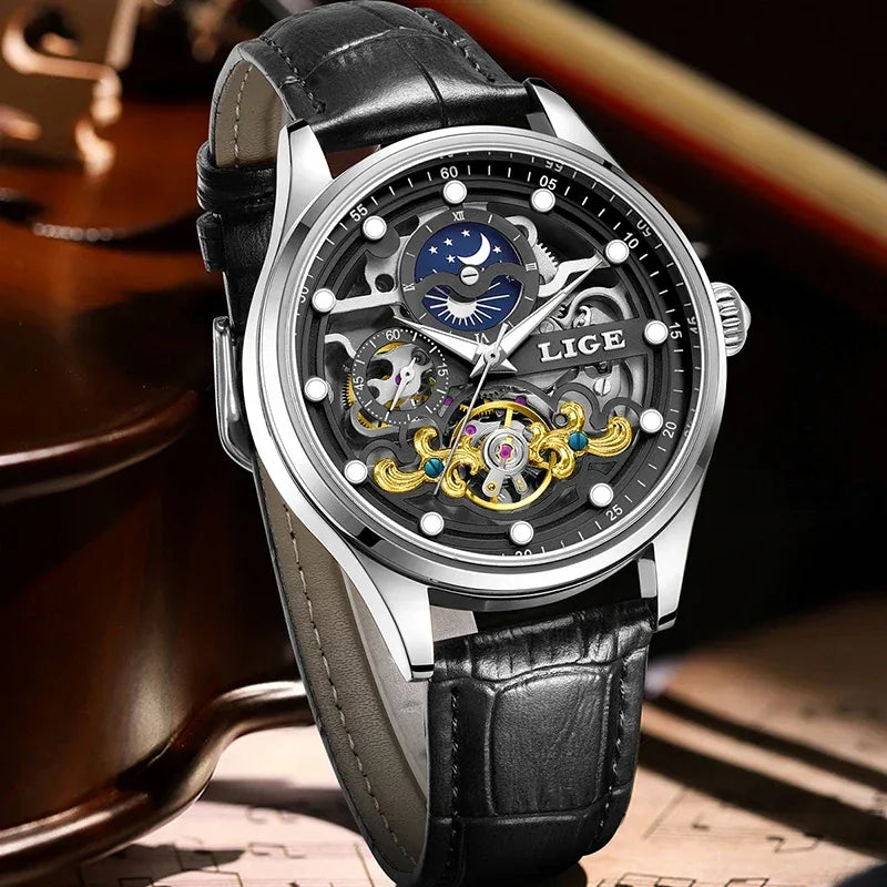 LIGE Men’s Automatic Mechanical Watch – Fashion Waterproof Skeleton Wristwatch - TREASURE ESHOP