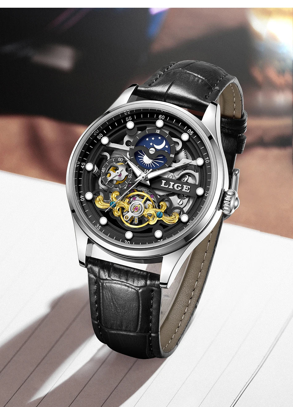 LIGE Men’s Automatic Mechanical Watch – Fashion Waterproof Skeleton Wristwatch - TREASURE ESHOP