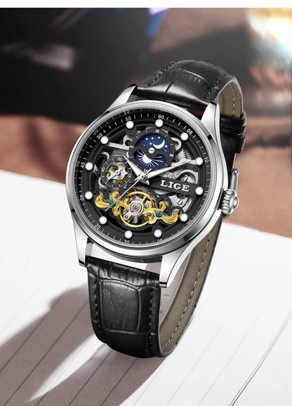 LIGE Men’s Automatic Mechanical Watch – Fashion Waterproof Skeleton Wristwatch - TREASURE ESHOP