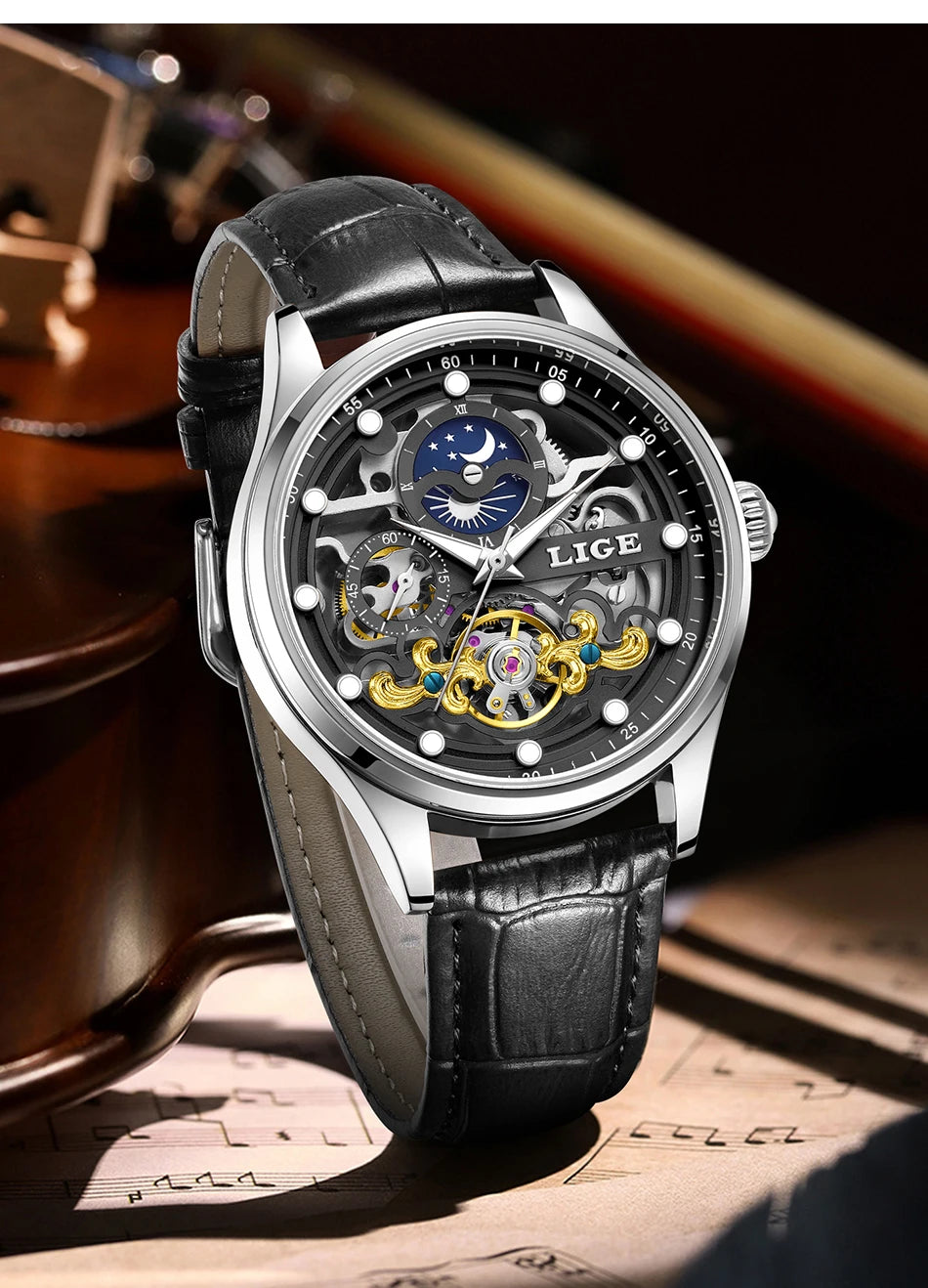 LIGE Men’s Automatic Mechanical Watch – Fashion Waterproof Skeleton Wristwatch - TREASURE ESHOP