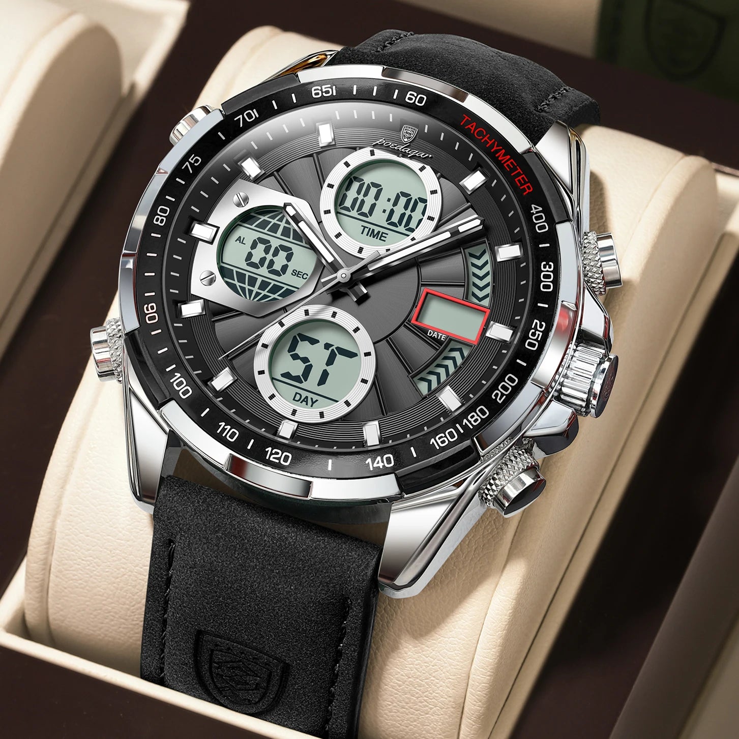 LED Men’s Watch – Luminous Dual Time Display with Alarm Chronograph - TREASURE ESHOP