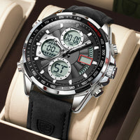 LED Men’s Watch – Luminous Dual Time Display with Alarm Chronograph - TREASURE ESHOP