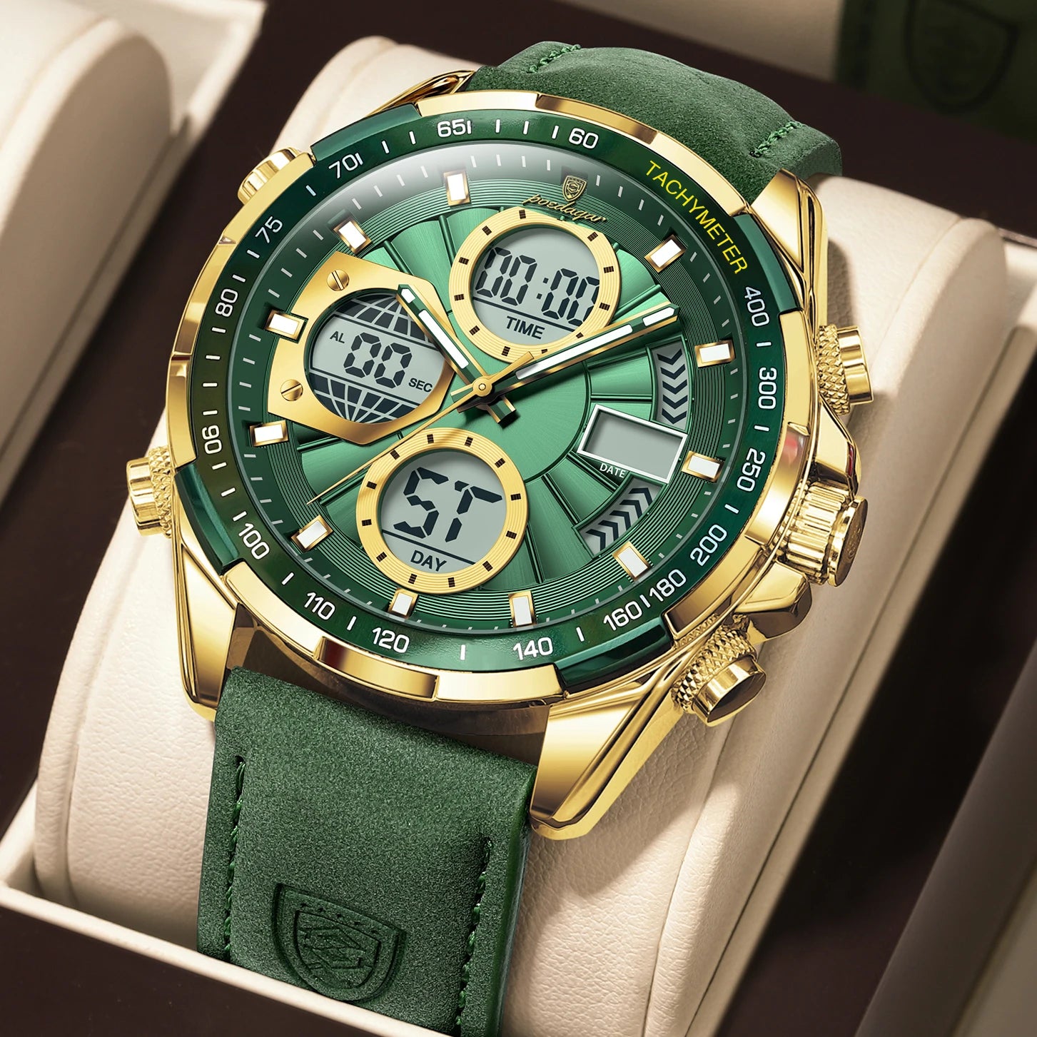 LED Men’s Watch – Luminous Dual Time Display with Alarm Chronograph - TREASURE ESHOP