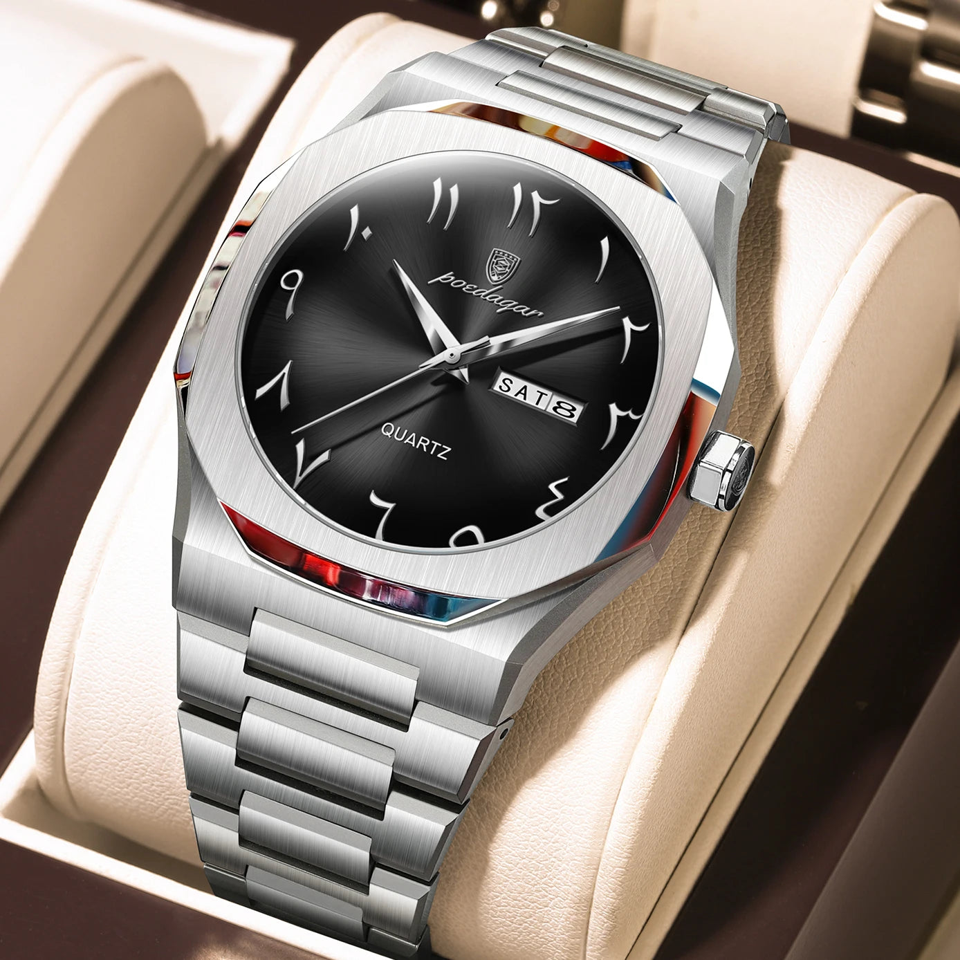Military Men’s Quartz Watch – Waterproof Stainless Steel Luxury Wristwatch with Week Calendar - TREASURE ESHOP