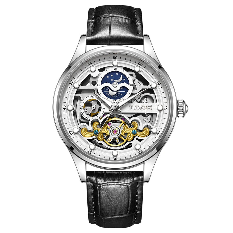LIGE Men’s Automatic Mechanical Watch – Fashion Waterproof Skeleton Wristwatch - TREASURE ESHOP