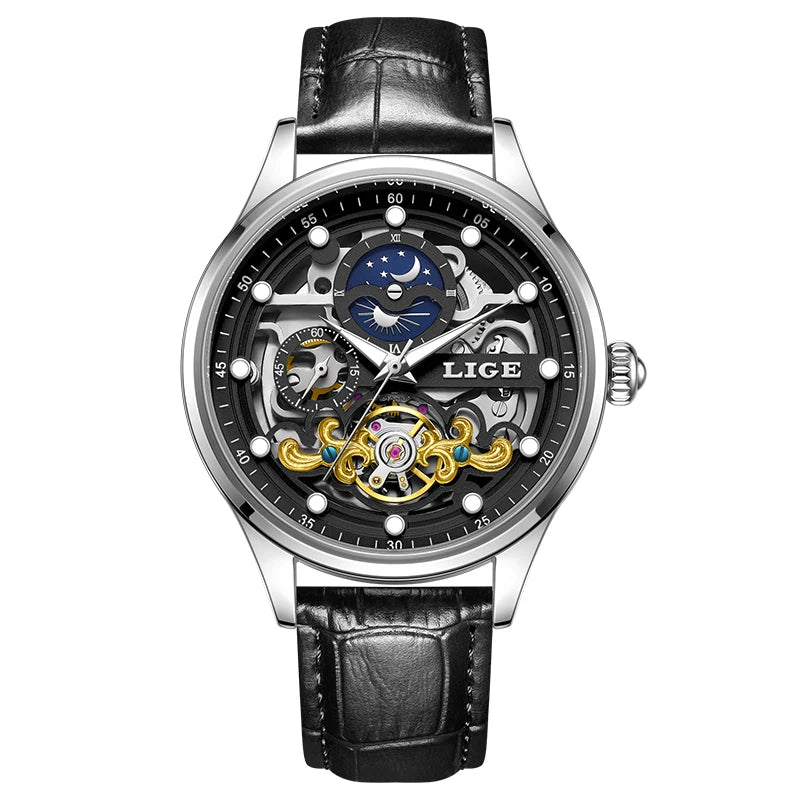LIGE Men’s Automatic Mechanical Watch – Fashion Waterproof Skeleton Wristwatch - TREASURE ESHOP