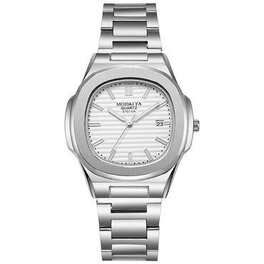 Men’s Big Dial Silver Stainless Steel Quartz Watch – Classic Calendar Wristwatch - TREASURE ESHOP