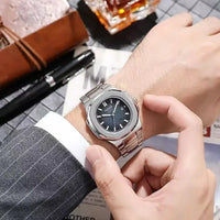 Men’s Big Dial Silver Stainless Steel Quartz Watch – Classic Calendar Wristwatch - TREASURE ESHOP