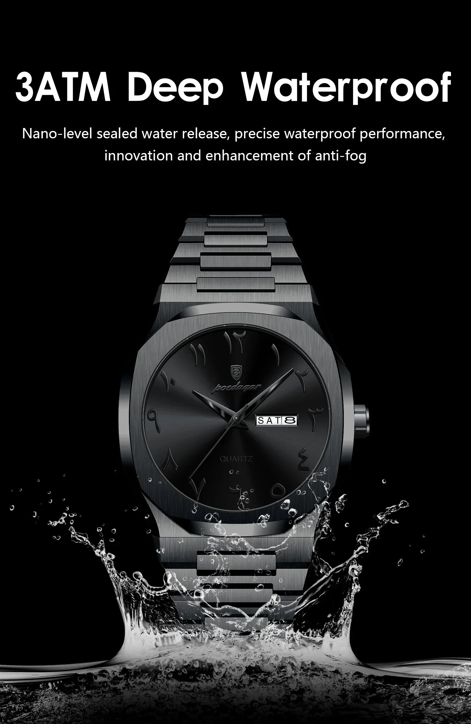 Military Men’s Quartz Watch – Waterproof Stainless Steel Luxury Wristwatch with Week Calendar - TREASURE ESHOP