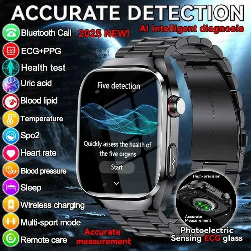 Men’s ECG+PPG Health Smartwatch – 2.04” AMOLED Sapphire, Blood Pressure, Oxygen, ECG, Body Composition, Bluetooth Call, IP68 Waterproof