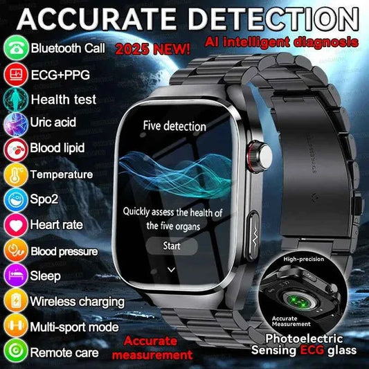 Men’s ECG+PPG Health Smartwatch – 2.04” AMOLED Sapphire, Blood Pressure, Oxygen, ECG, Body Composition, Bluetooth Call, IP68 Waterproof