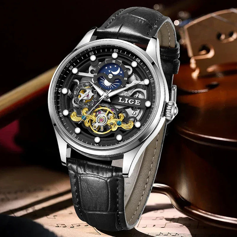 LIGE Men’s Automatic Mechanical Watch – Fashion Waterproof Skeleton Wristwatch - TREASURE ESHOP
