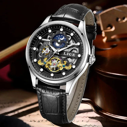 LIGE Men’s Automatic Mechanical Watch – Fashion Waterproof Skeleton Wristwatch - TREASURE ESHOP