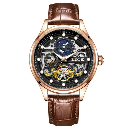 LIGE Men’s Automatic Mechanical Watch – Fashion Waterproof Skeleton Wristwatch - TREASURE ESHOP