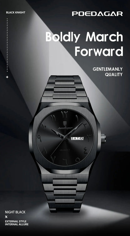 Military Men’s Quartz Watch – Waterproof Stainless Steel Luxury Wristwatch with Week Calendar - TREASURE ESHOP