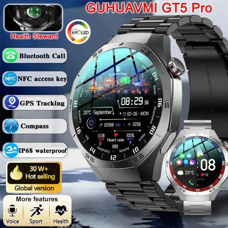 Men’s Smartwatch GT5 Pro – 1.52" HD AMOLED | GPS, Bluetooth Calling, Heart Rate Fitness Tracker | IP68 Waterproof