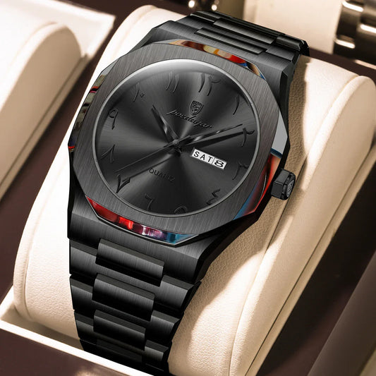 Military Men’s Quartz Watch – Waterproof Stainless Steel Luxury Wristwatch with Week Calendar - TREASURE ESHOP
