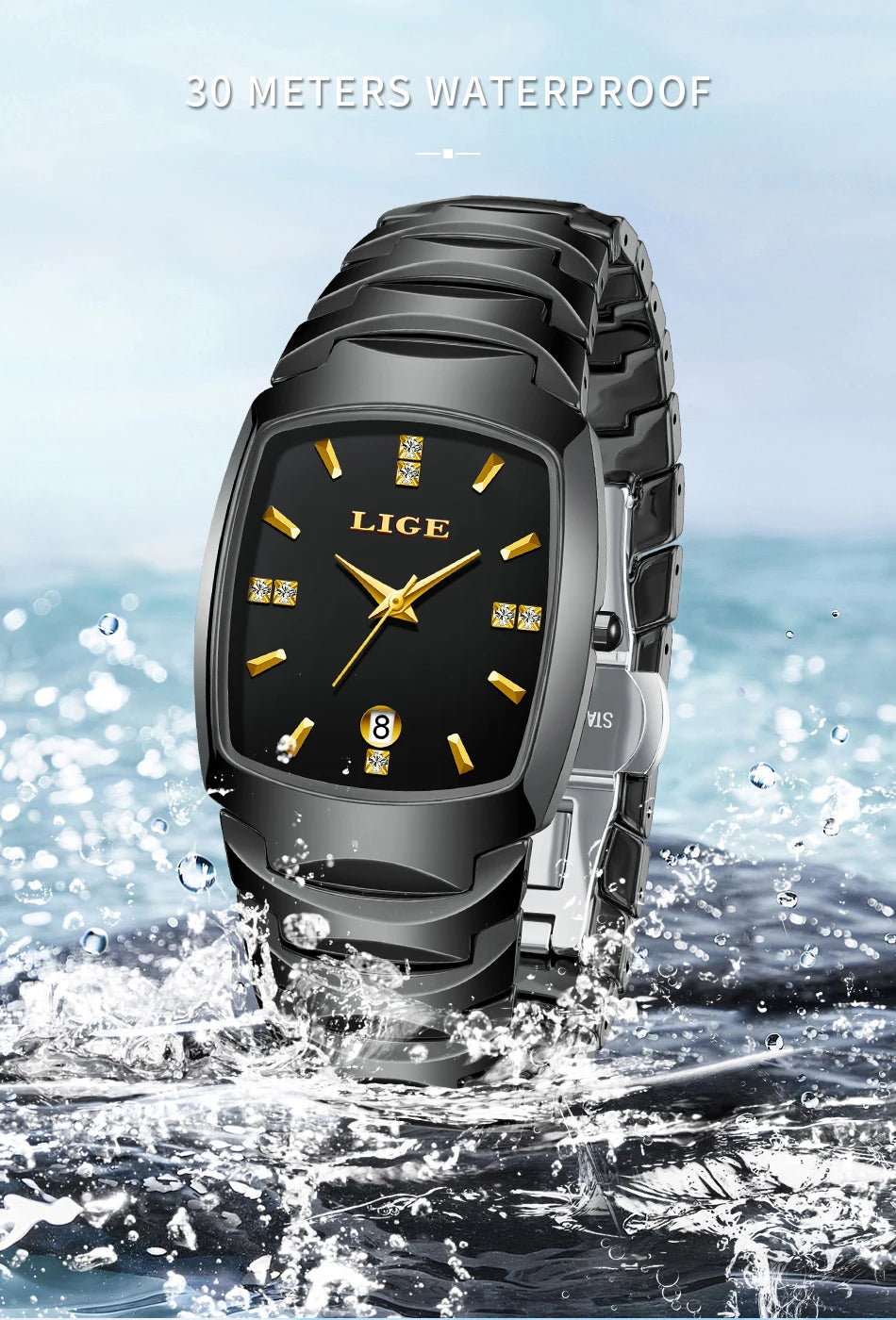 LIGE Luxury Ladies Waterproof Ceramic Watch – Elegant Quartz Wristwatch with Square - TREASURE ESHOP