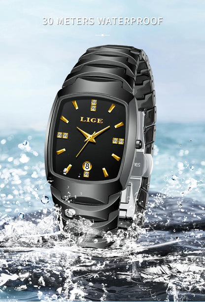 LIGE Luxury Ladies Waterproof Ceramic Watch – Elegant Quartz Wristwatch with Square - TREASURE ESHOP