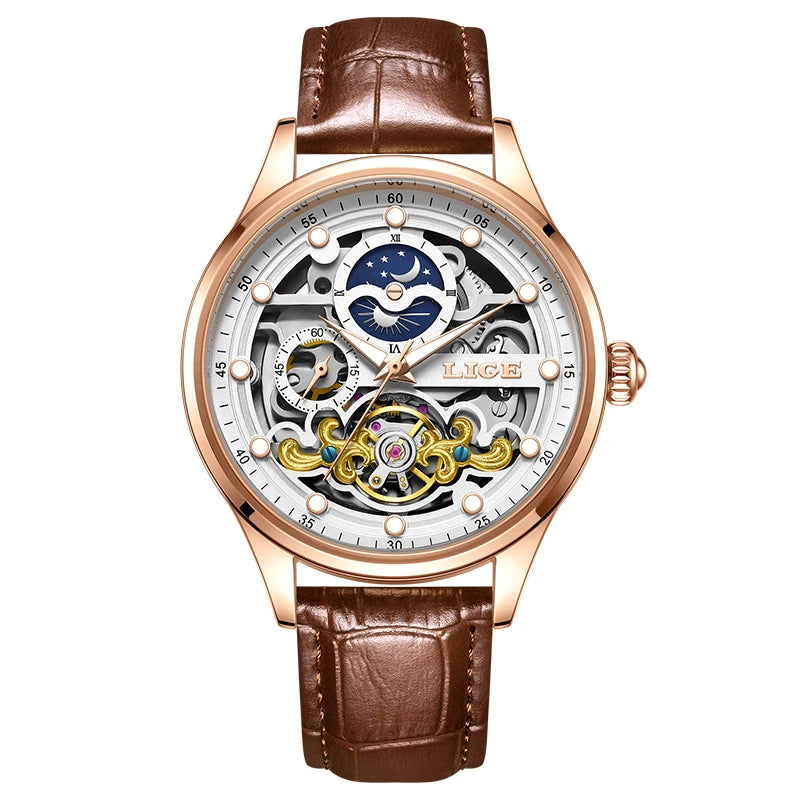 LIGE Men’s Automatic Mechanical Watch – Fashion Waterproof Skeleton Wristwatch - TREASURE ESHOP