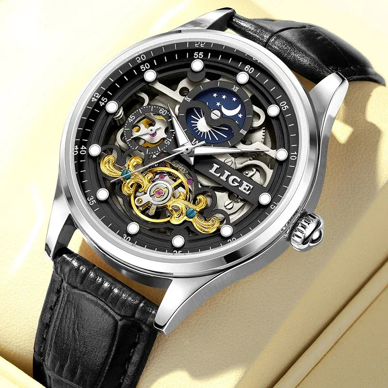 LIGE Men’s Automatic Mechanical Watch – Fashion Waterproof Skeleton Wristwatch - TREASURE ESHOP