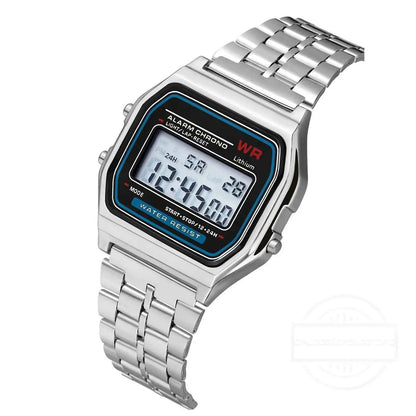 LED Digital Watch for Men – Stainless Steel Gold Silver Electronic Fashion Business Watch
