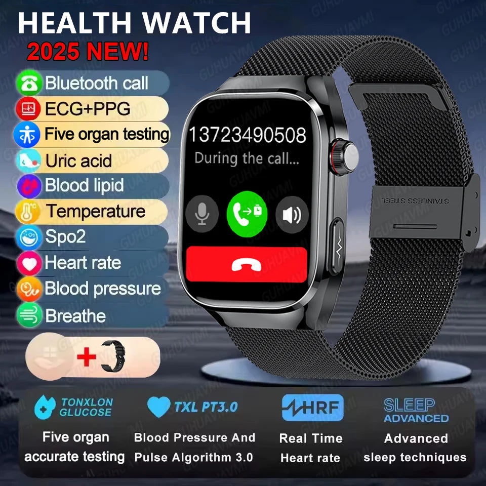 Smartwatch with health monitoring features on a dark background