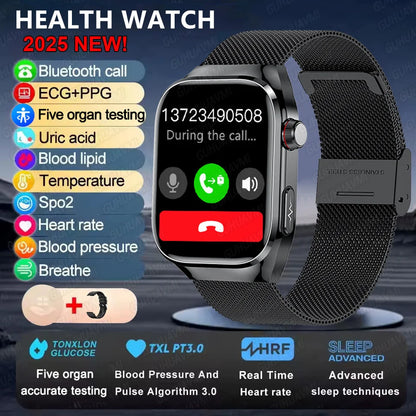 Smartwatch with health monitoring features on a dark background