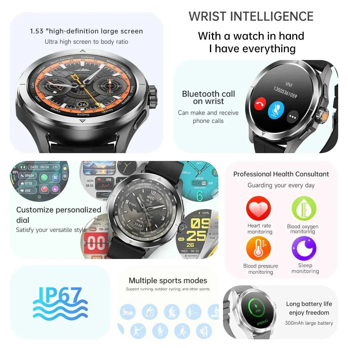 Ultra Outdoor Sports Smartwatch Men – 1.53” AMOLED HD, GPS, NFC, Compass, Heart Rate, Waterproof Bluetooth Calling Watch