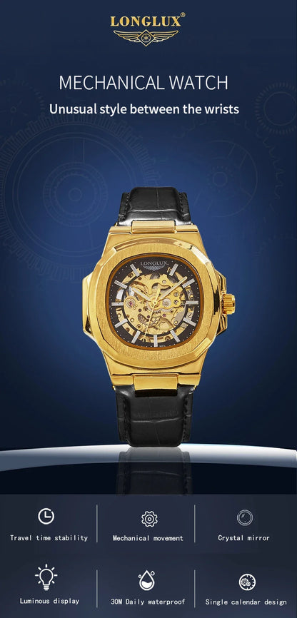 Automatic Skeleton Watch Men | Leather Luxury Waterproof - TREASURE ESHOP