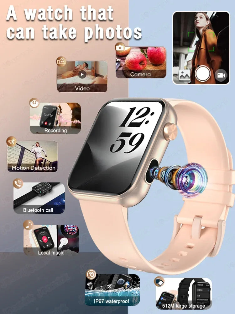 Smart Watch with Camera Video Recording – 1.91” Display, Bluetooth Call, Heart Rate Fitness Tracking | Android iOS - TREASURE ESHOP