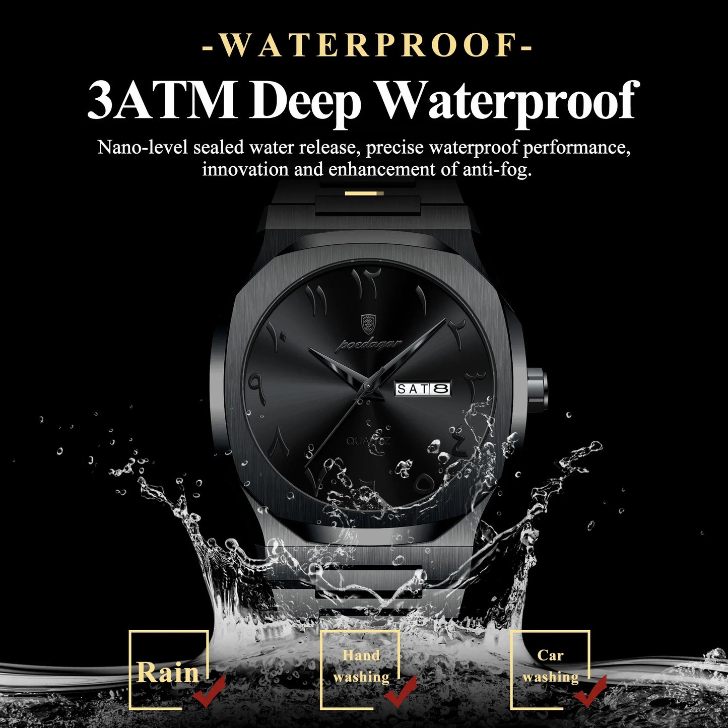 Military Men’s Quartz Watch – Waterproof Stainless Steel Luxury Wristwatch with Week Calendar - TREASURE ESHOP