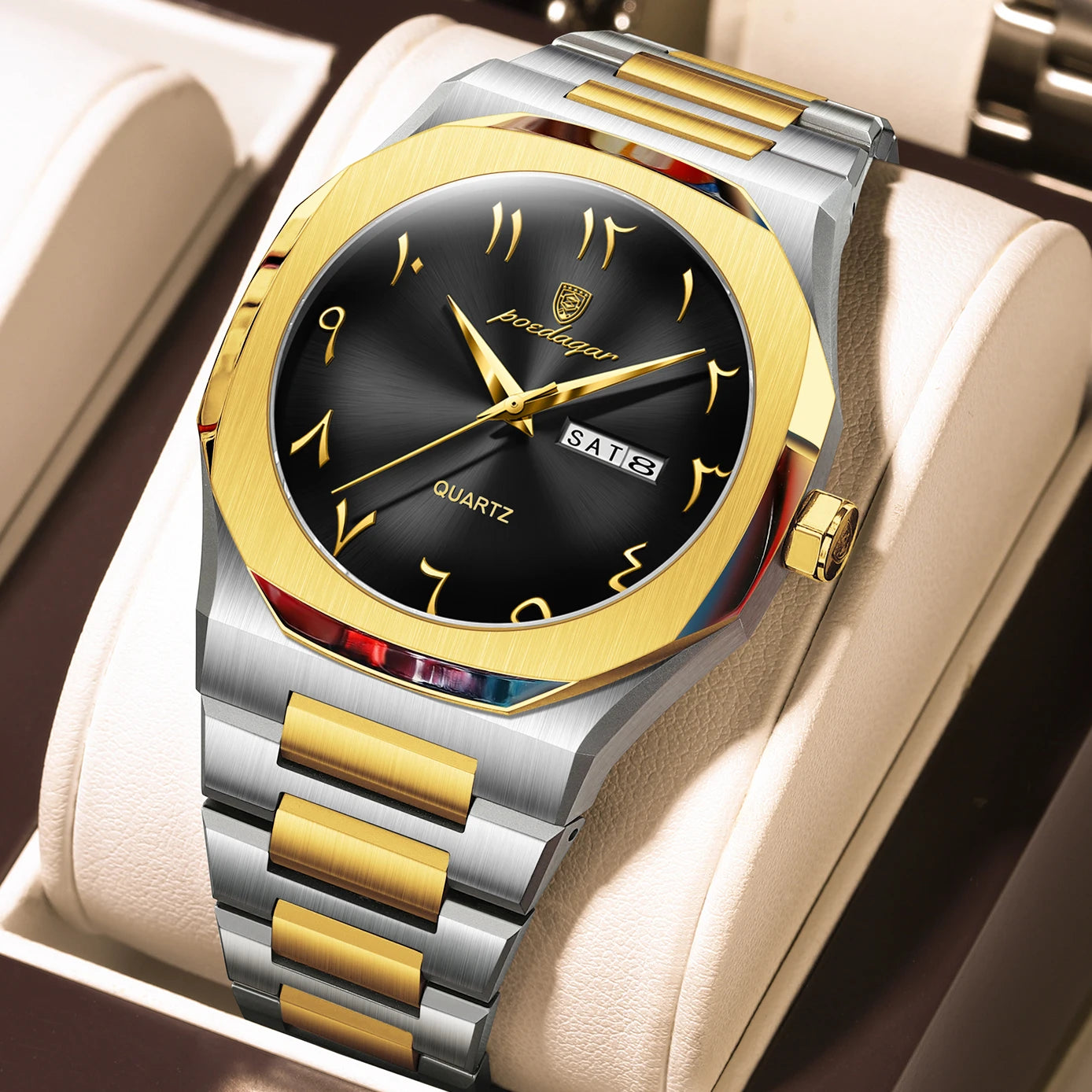 Military Men’s Quartz Watch – Waterproof Stainless Steel Luxury Wristwatch with Week Calendar - TREASURE ESHOP