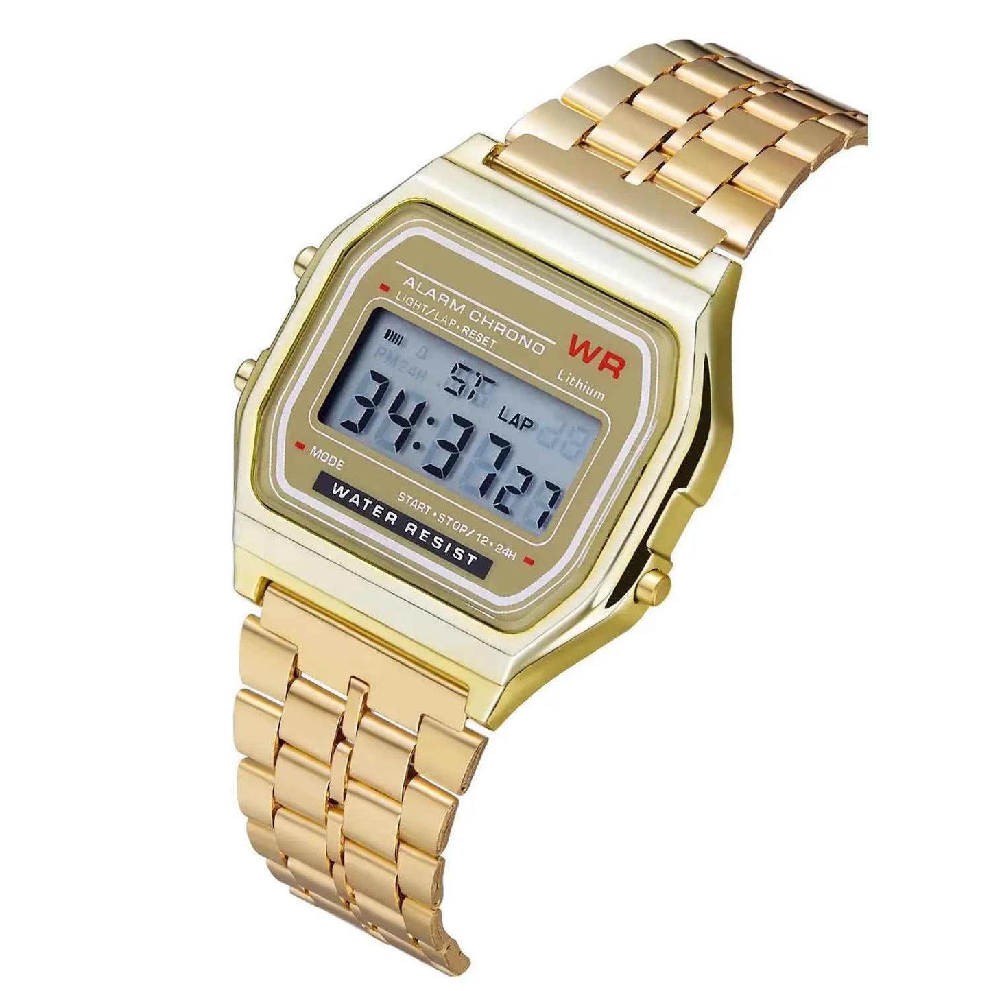 LED Digital Watch for Men – Stainless Steel Gold Silver Electronic Fashion Business Watch