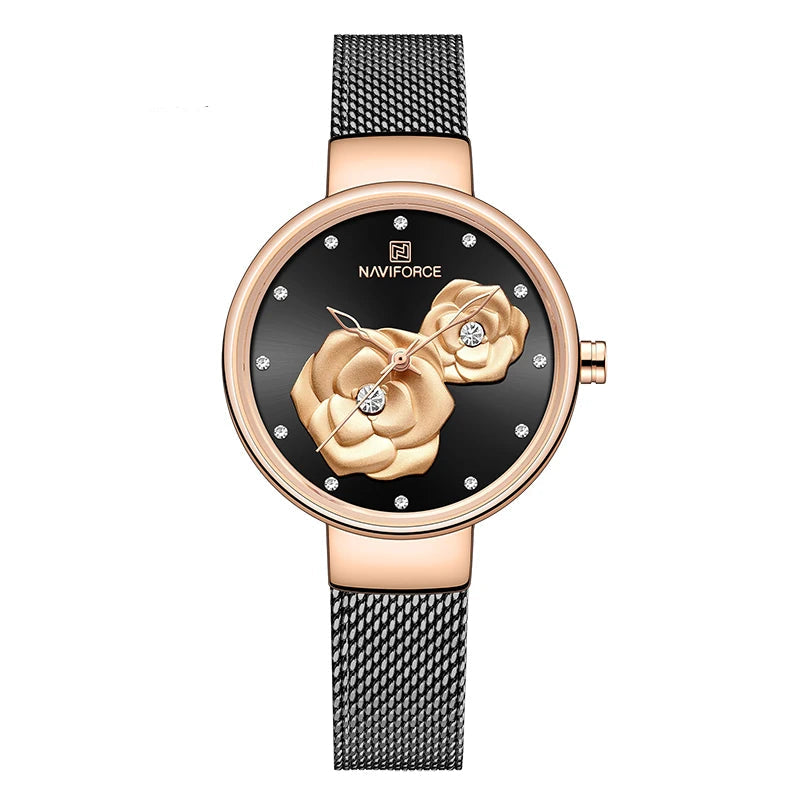Ladies Luxury 3D Rose Quartz Watch – Creative Stainless Steel Waterproof Women’s - TREASURE ESHOP
