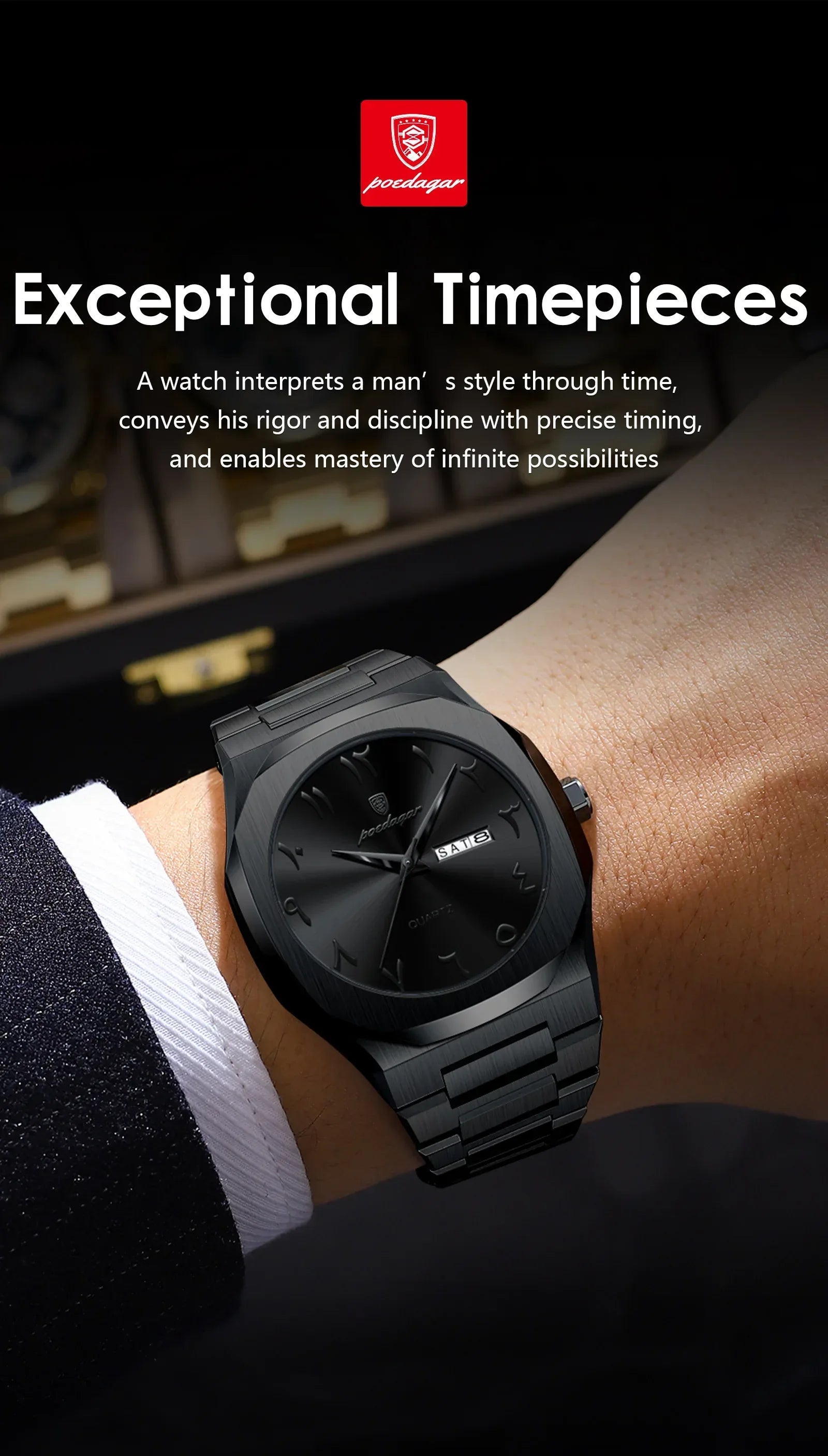 Military Men’s Quartz Watch – Waterproof Stainless Steel Luxury Wristwatch with Week Calendar - TREASURE ESHOP