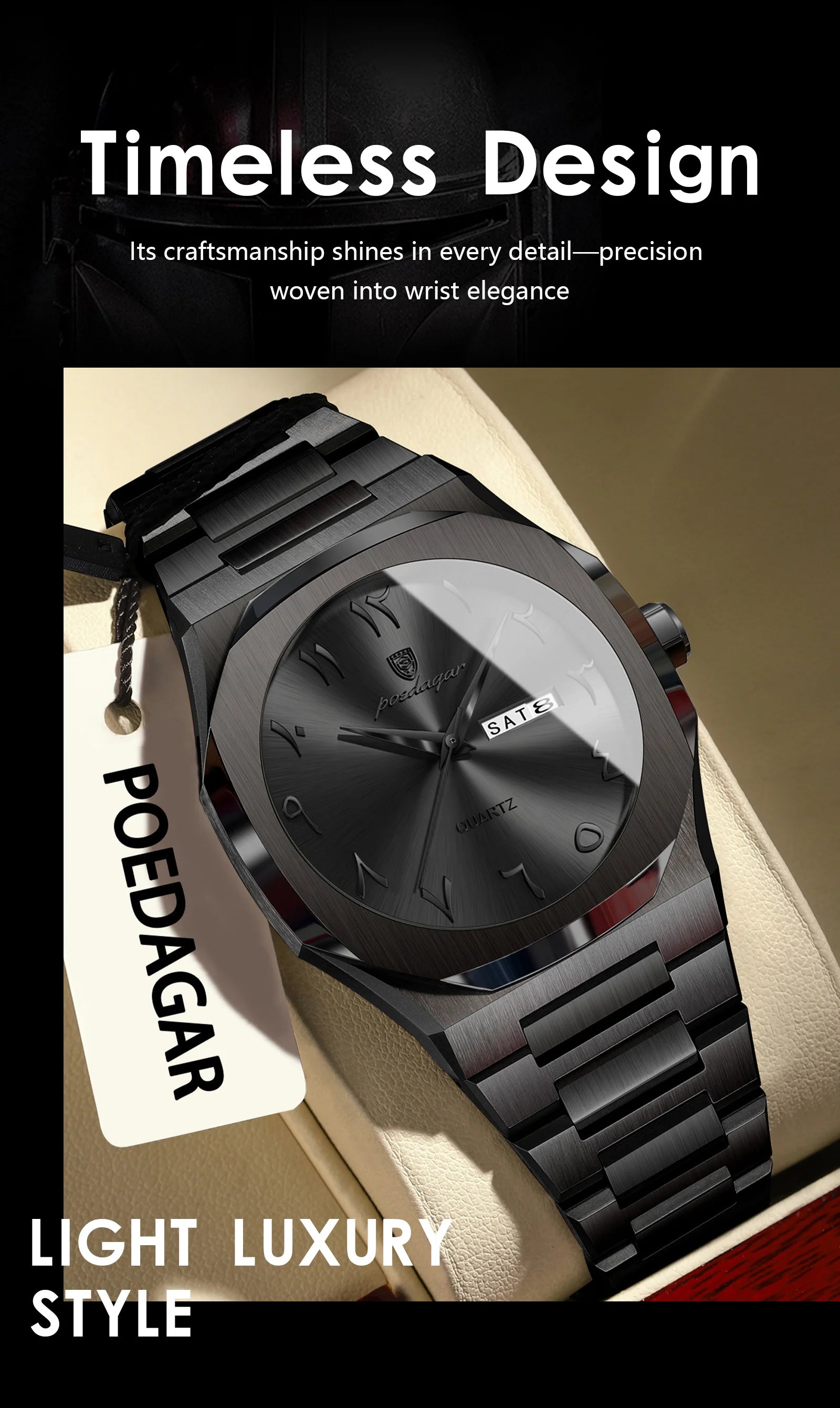Military Men’s Quartz Watch – Waterproof Stainless Steel Luxury Wristwatch with Week Calendar - TREASURE ESHOP