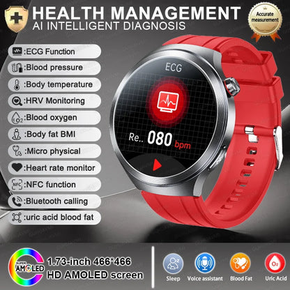 Health Trackr Smartwatch – Uric Acid, Blood Lipids ECG+PPG | 1.73” AMOLED | Body Analysis &amp; AI Diagnosis - TREASURE ESHOP