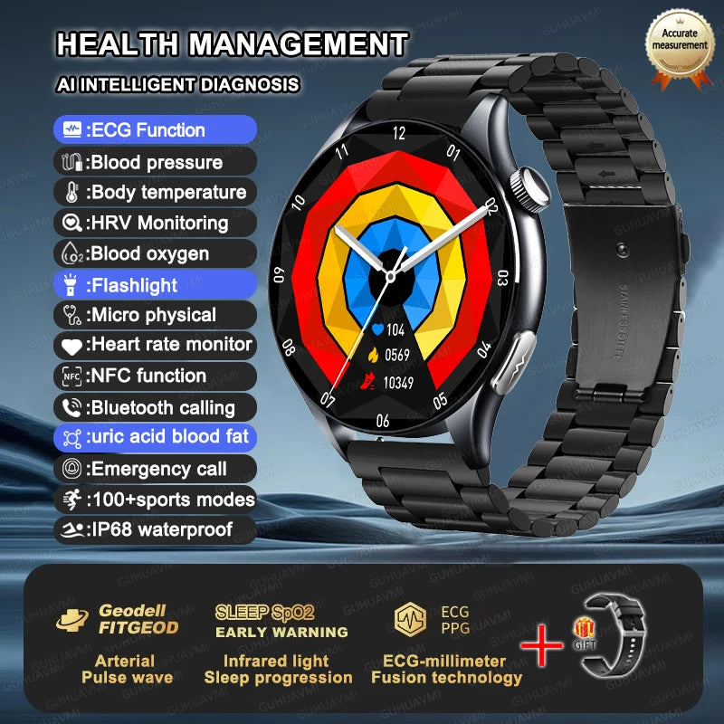 ECG+PPG Smartwatch with Uric Acid, Body Fat Blood Pressure Monitoring – 1.56” AMOLED, NFC, Heart Health Tracker for Android IOS - TREASURE ESHOP