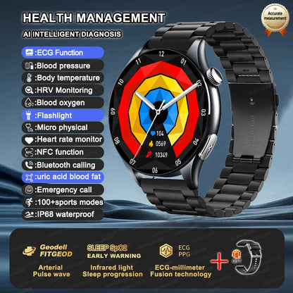 ECG+PPG Smartwatch with Uric Acid, Body Fat Blood Pressure Monitoring – 1.56” AMOLED, NFC, Heart Health Tracker for Android IOS - TREASURE ESHOP
