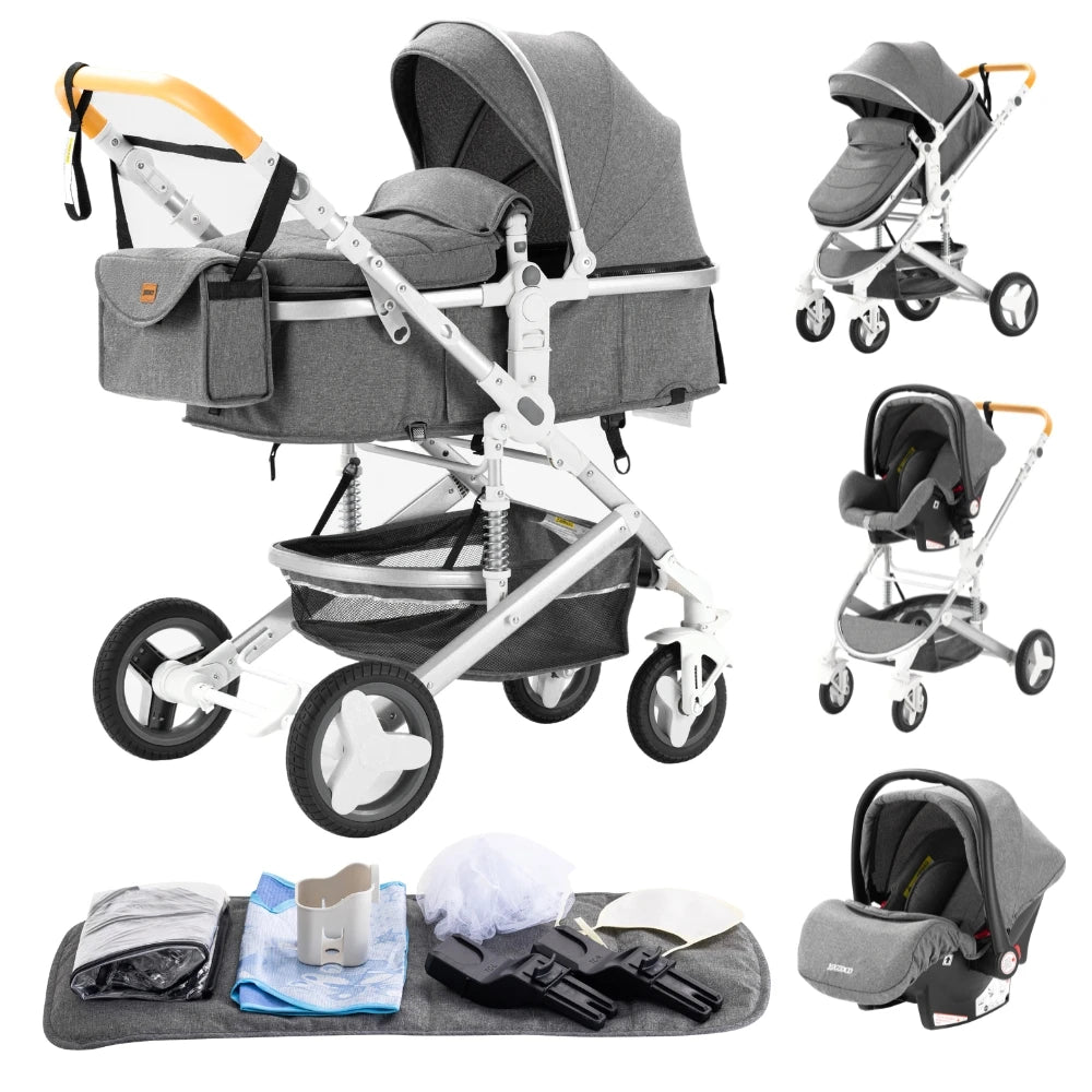3-in-1 Luxury High-Landscape Baby Stroller – Portable Travel System with Aluminum Frame & Newborn Bassinet