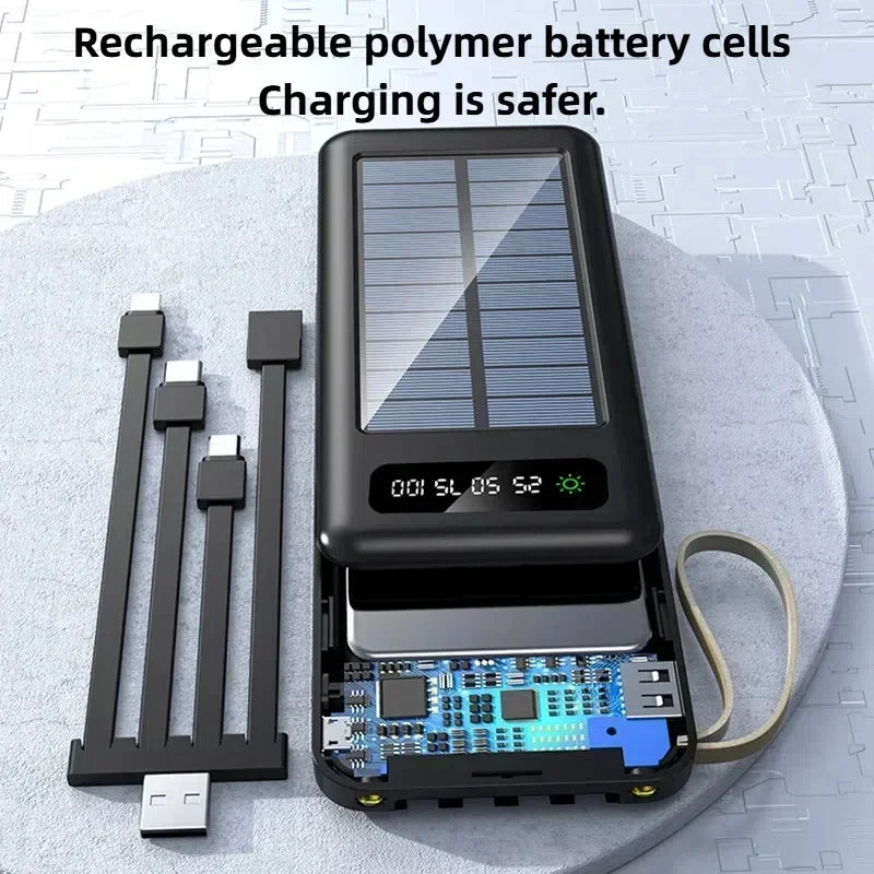 High Capacity Solar Power Bank with Built-in Cables & Flashlight – Portable Charger