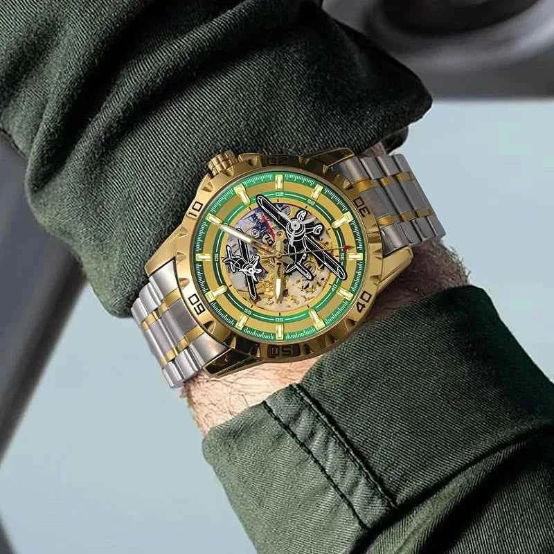 Men Watches Pilot Series Propeller Rotation Hollow Automatic Mechanical Watches waterproof Stainless Steel Watch