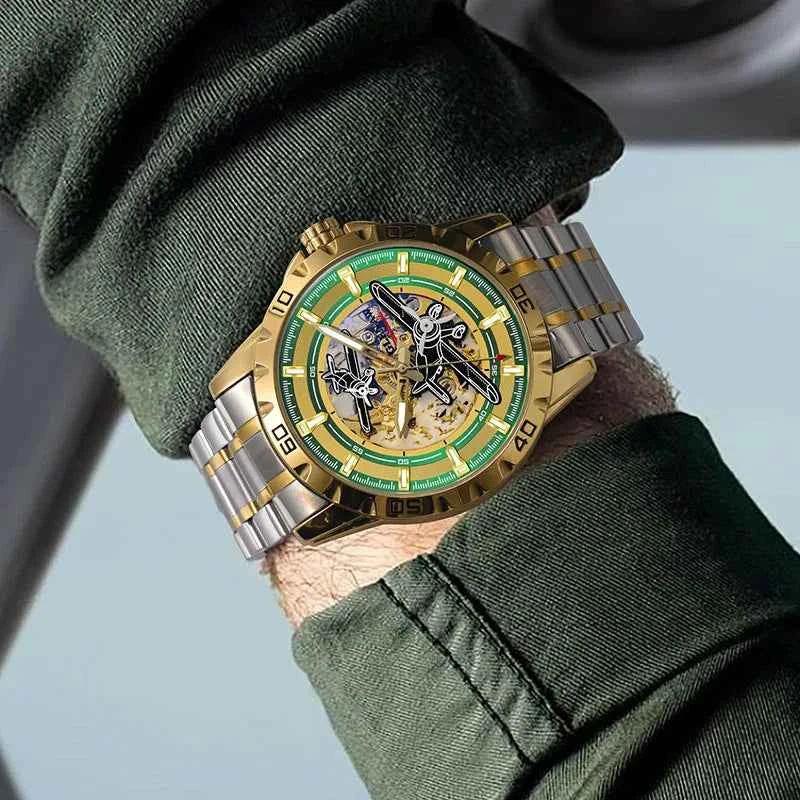 Men Watches Pilot Series Propeller Rotation Hollow Automatic Mechanical Watches waterproof Stainless Steel Watch