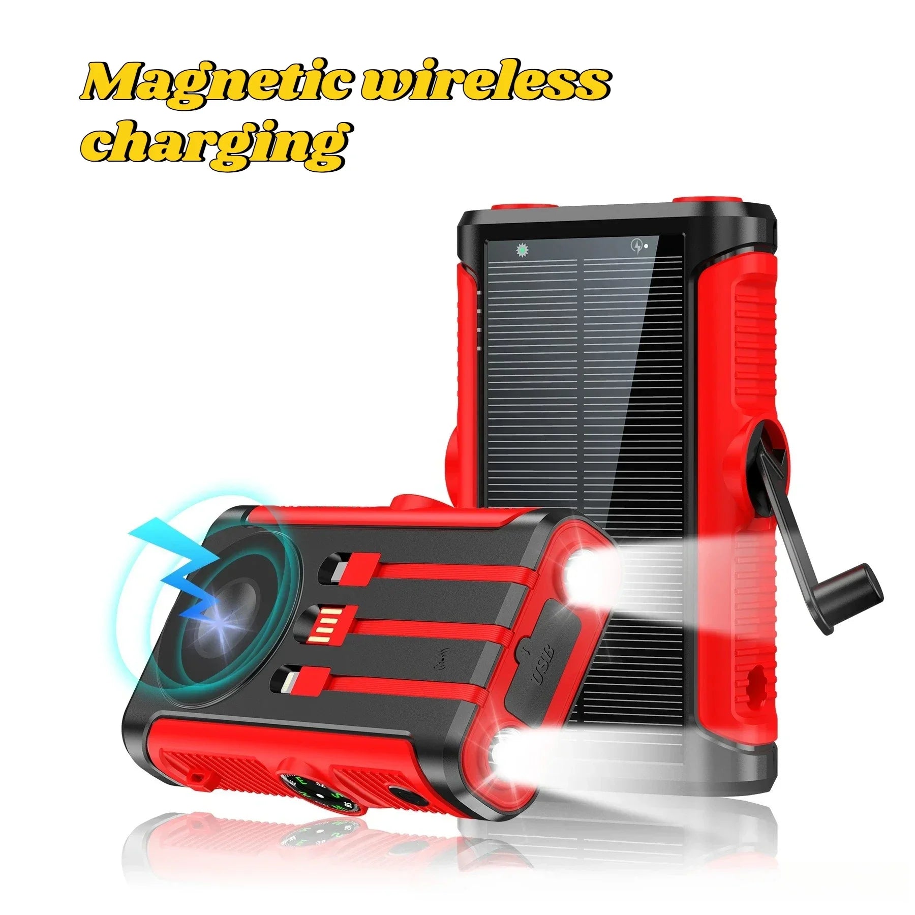 Solar Power Bank 20000mAh with Hand Crank & Wireless Charging – Outdoor Portable Charger