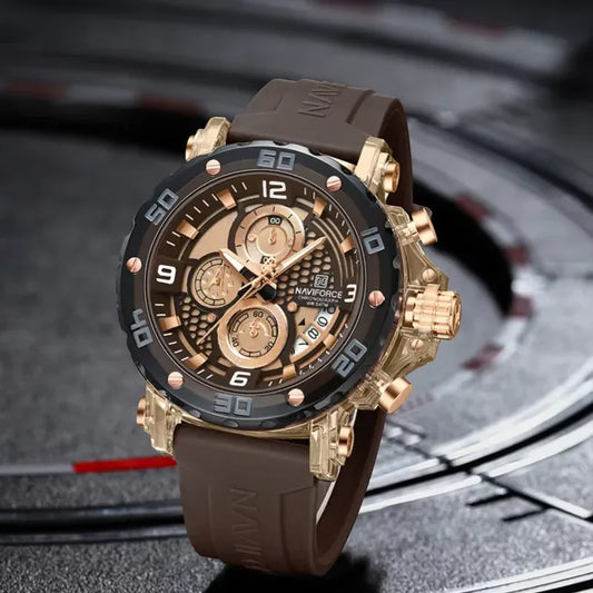 Men’s Silicone Strap Luxury Quartz Sports Watch | 5ATM Waterproof Chronograph - TREASURE ESHOP