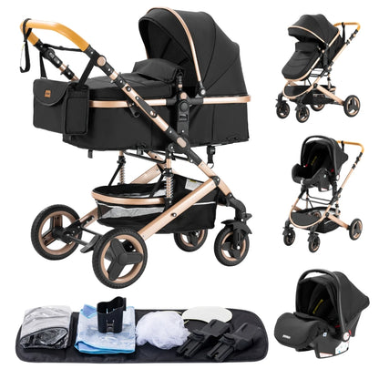 3-in-1 Luxury High-Landscape Baby Stroller – Portable Travel System with Aluminum Frame & Newborn Bassinet