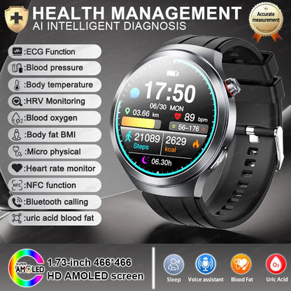 Health Trackr Smartwatch – Uric Acid, Blood Lipids ECG+PPG | 1.73” AMOLED | Body Analysis &amp; AI Diagnosis - TREASURE ESHOP