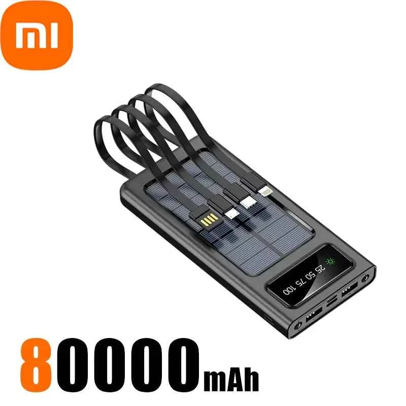 Xiaomi Solar Power Bank 500000mAh Large Capacity Mobile Power Fast Charging Battery With Dual USB 4 Cables For iPhone Samsung