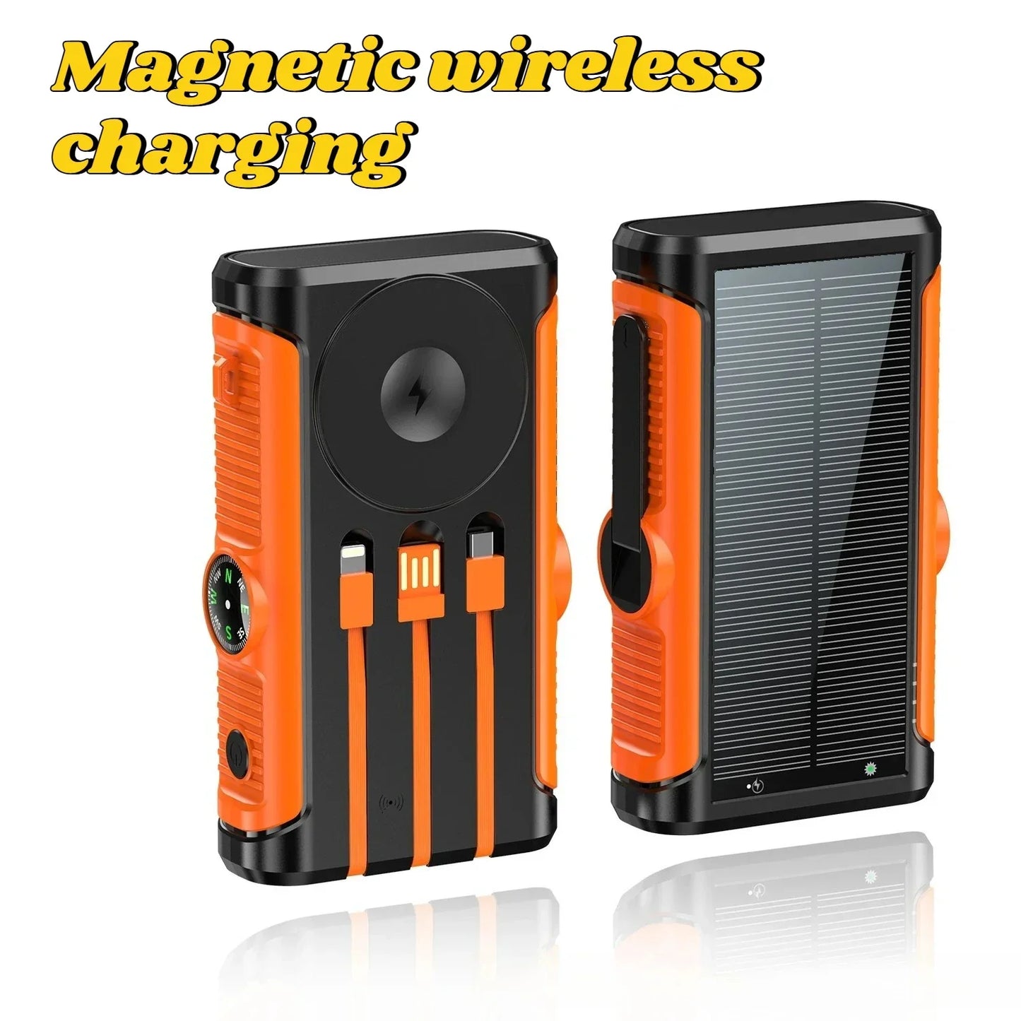 Solar Power Bank 20000mAh with Hand Crank & Wireless Charging – Outdoor Portable Charger